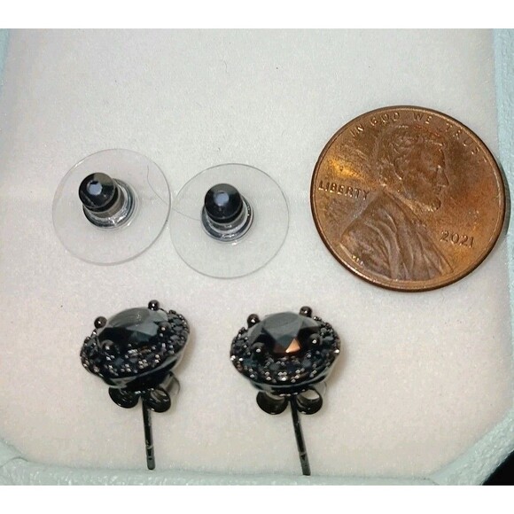 Black Moissanite Stud Earrings 1 Carat 2 Types Of Backs With Box - Picture 2 of 3